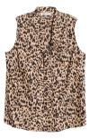 Kasper Sylvia Leopard Print Sleeveless Satin Top In Animal Print