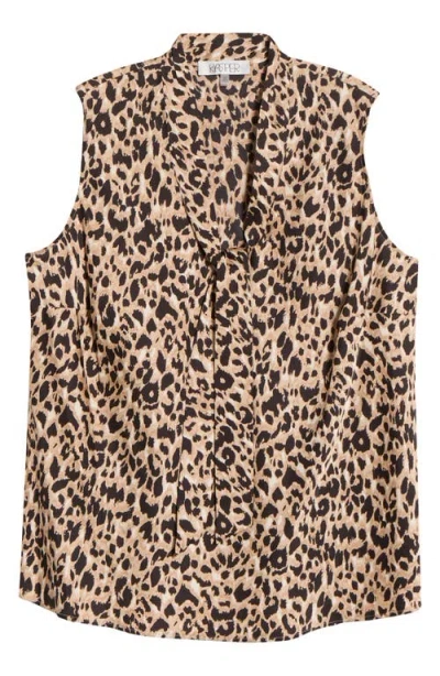 KASPER KASPER PRINT TIE NECK SLEEVELESS TOP