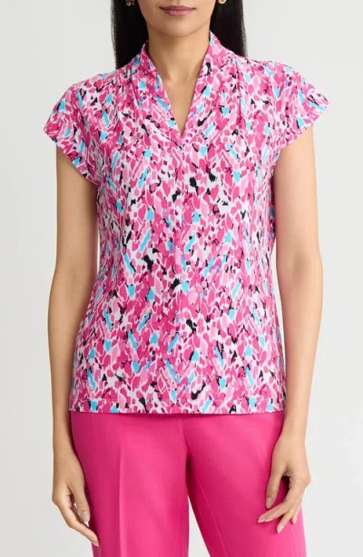 Kasper Printed Dolman Sleeve Top In Pink