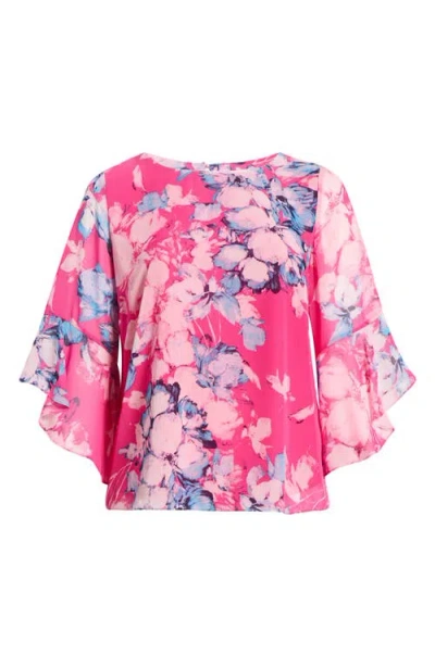 KASPER KASPER PRINTED RUFFLE SLEEVE TOP