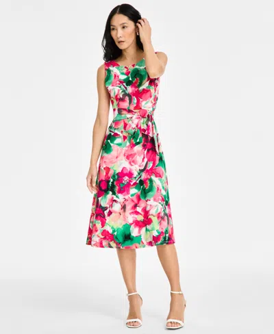 Kasper Printed Scuba Tie-waist Dress, Regular & Petite Sizes In Vanilla Ice Multi