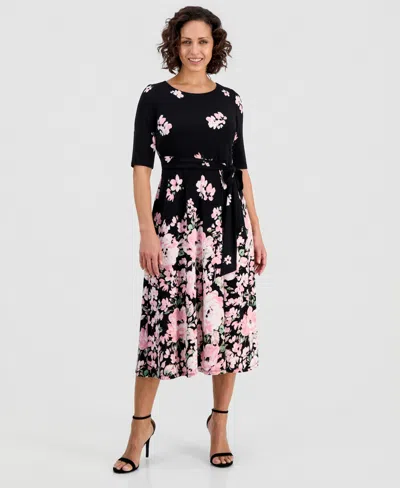 Kasper Printed Tie-waist Midi Dress, Regular & Petite In Black Multi