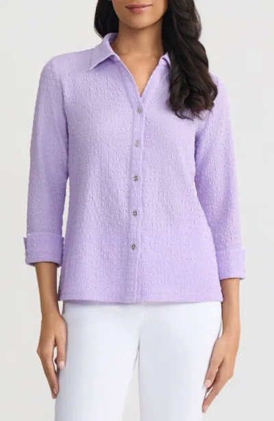 Kasper Ridge Knit Button-up Shirt In Purple