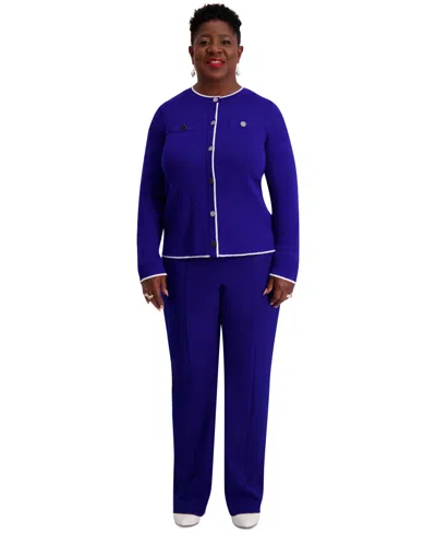 Kasper Round-neck Long-sleeve Button Front Cardigan, Regular & Plus