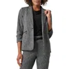 Kasper Womens Printed Ruched Sleeve One Button Blazer Herringbone Belted Bootcut Pants In Black Multi