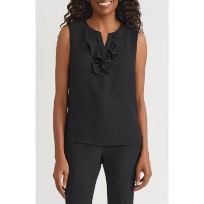 Kasper Ruffle Front Sleeveless Top In Black