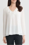 Kasper Ruffle Neck Top In White