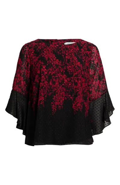Kasper Ruffle Sleeve Clip Dot Chiffon Top In Black Multi