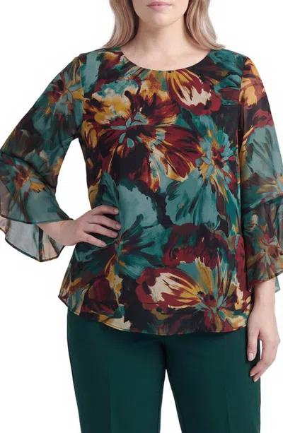 Kasper Ruffle Sleeve Floral Print Blouse In Multi