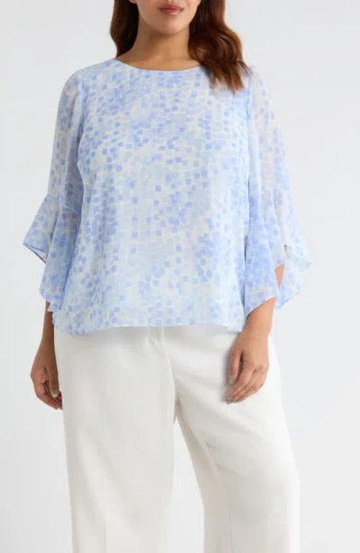 Kasper Ruffle Sleeve Top In Blue