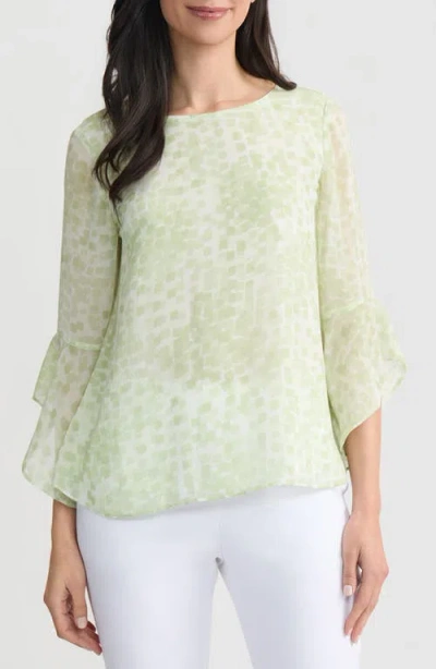 Kasper Ruffle Sleeve Top In Green