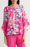 Kasper Printed Ruffle Sleeve Top In Pink