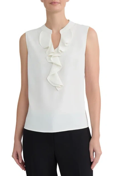Kasper Ruffled Front Sleeveless Top In White