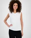 Kasper Scoop-pleat-neck Cap-sleeve Blouse, Regular & Petite In White