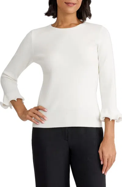 Kasper Sculptural Cuff Crewneck Sweater In White