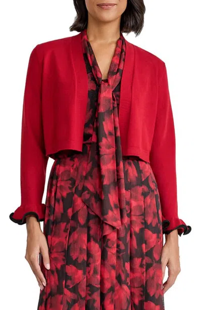 Kasper Sculptural Cuff Shrug Cardigan In Red