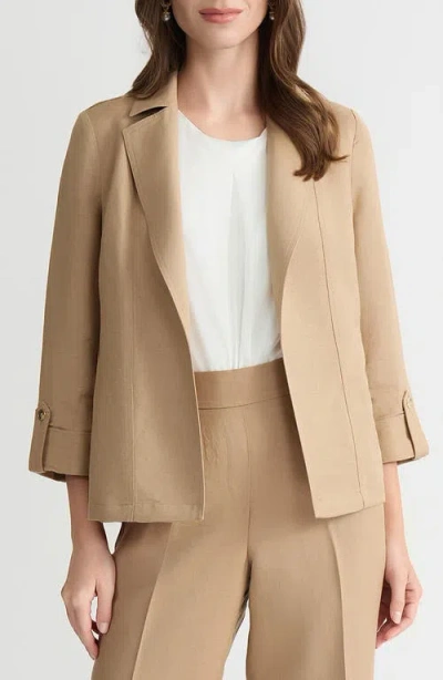 Kasper Seamed Open Front Linen Blend Jacket