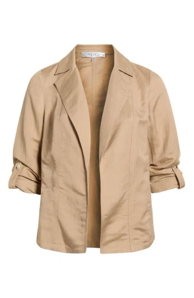 Kasper Seamed Open Front Linen Blend Jacket In Brown