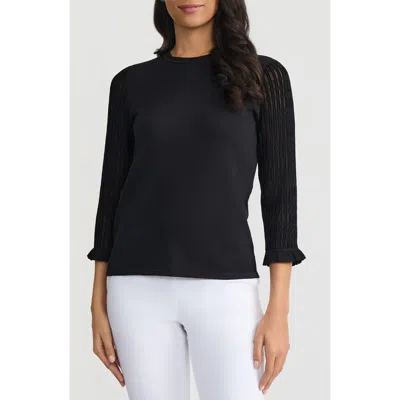 Kasper Sheer Ruffle Sleeve Sweater In Black