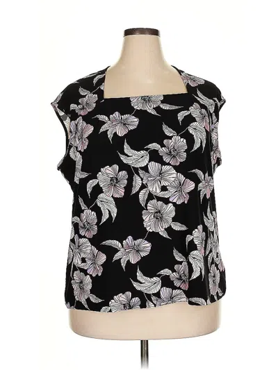 Pre-owned Kasper Short Sleeve Blouse In Black