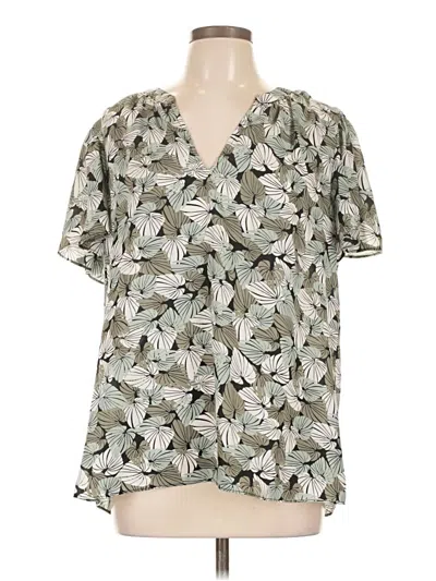 Pre-owned Kasper Short Sleeve Blouse In Green