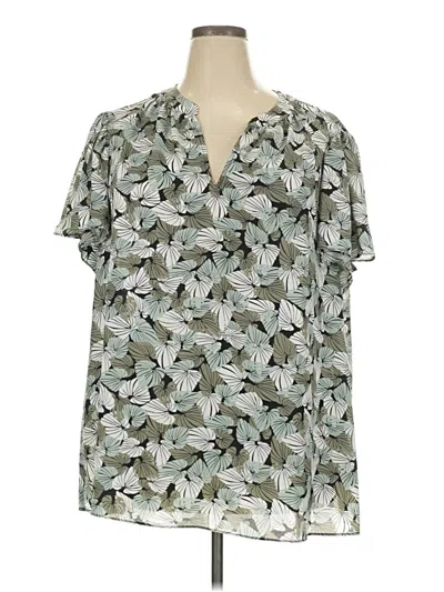 Pre-owned Kasper Short Sleeve Blouse In Green