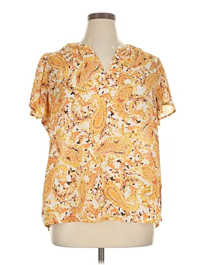Pre-owned Kasper Short Sleeve Blouse In Yellow