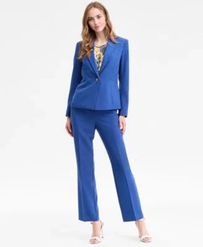 Kasper Single Button Blazer Pleated Neck Top Flare Pants In Multi