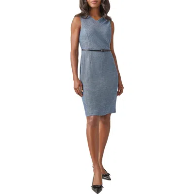 Kasper Sleeveless Belted Shift Dress In California Sky/black