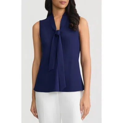 Kasper Sleeveless Tie Front Top In Blue