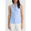 Kasper Sleeveless Tie Front Top In Blue