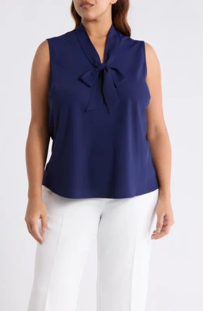 Kasper Sleeveless Tie Front Top In Blue