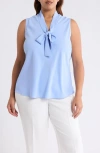 Kasper Sleeveless Tie Front Top In Blue