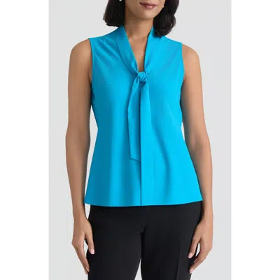 Kasper Sleeveless Tie Front Top In Blue