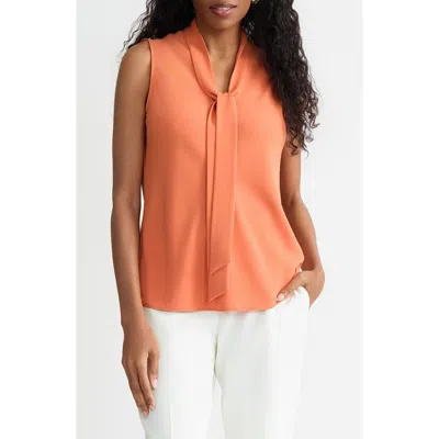 Kasper Sleeveless Tie Front Top In Orange