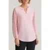 Kasper Split Neck Lace Sleeve Tunic Top In Pink