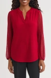 Kasper Split Neck Top In Red