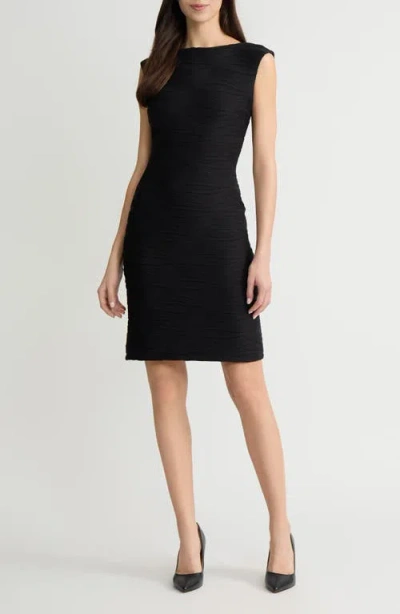 Kasper Spring Texture Sleeveless Sheath Dress In Black