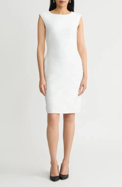 Kasper Spring Texture Sleeveless Sheath Dress In White