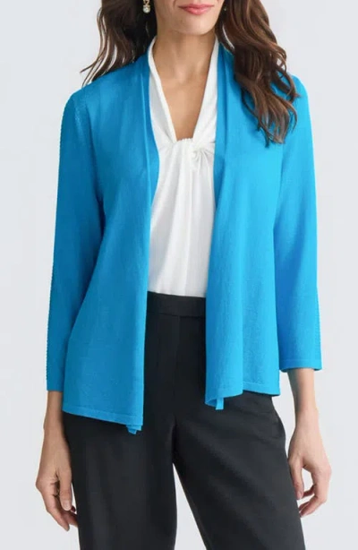 Kasper Stitch Detail Three-quarter Sleeve Cardigan In Blue