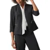 Kasper Petite Stretch-crepe Zipper-pocket Open-front Cuffed Blazer In Black