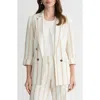 Kasper Stripe Roll Sleeve Open Front Blazer In White