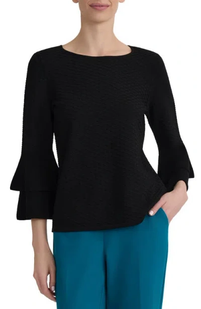 Kasper Texture Ruffle Sleeve Top In Black