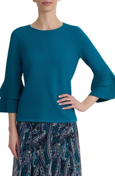 Kasper Texture Ruffle Sleeve Top In Green