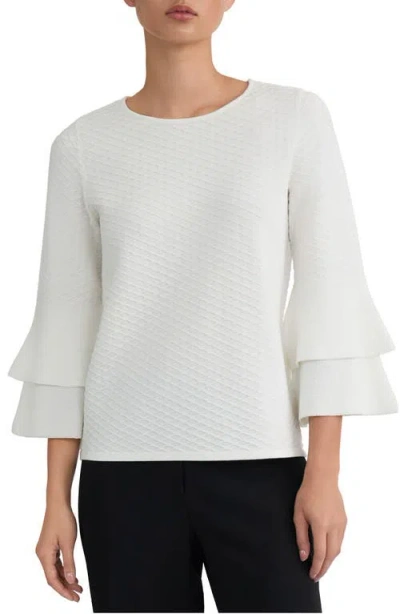 Kasper Texture Ruffle Sleeve Top In White
