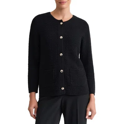 Kasper Textured Button Front Cardigan In Black