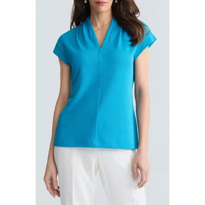 Kasper Textured Funnel Neck Knit Top In Blue