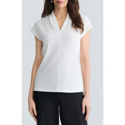 Kasper Textured Funnel Neck Knit Top In White