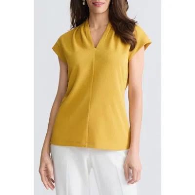 Kasper Textured Funnel Neck Knit Top In Yellow