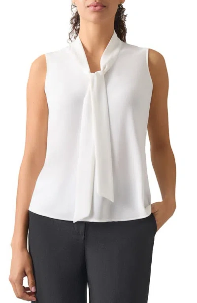 Kasper Tie Front Sleeveless Stretch Top In White